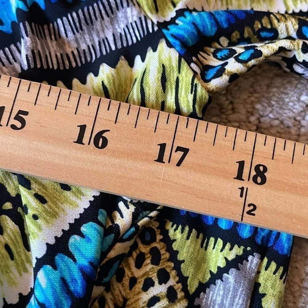 CHICOS 0 Small/ 4 Vibrant Multicolor Neon Green Lightweight Slinky Shift Dress - Picture 7 of 8